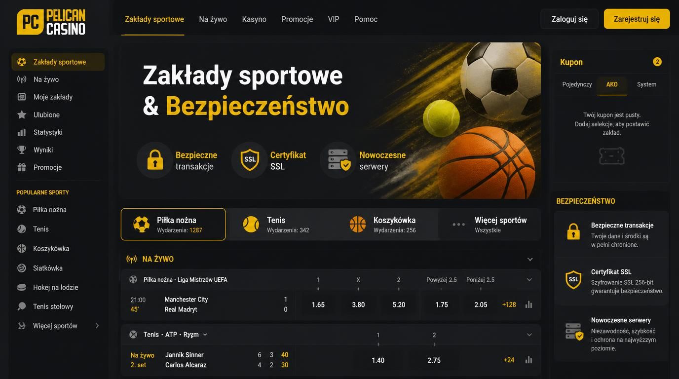 Interfejs zakładów z ikonami zabezpieczeń