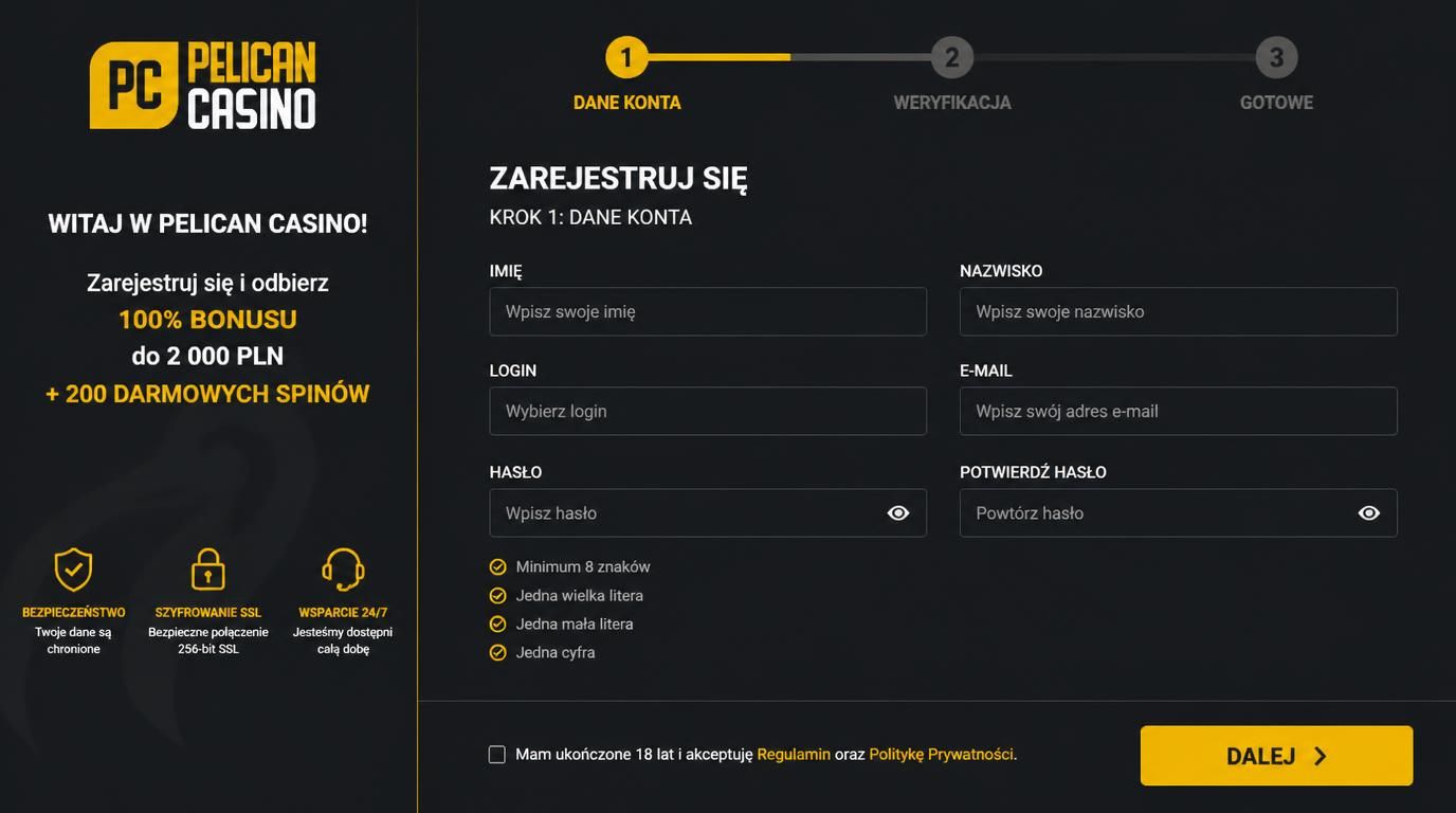 formularz rejestracji, krok po kroku, zamek